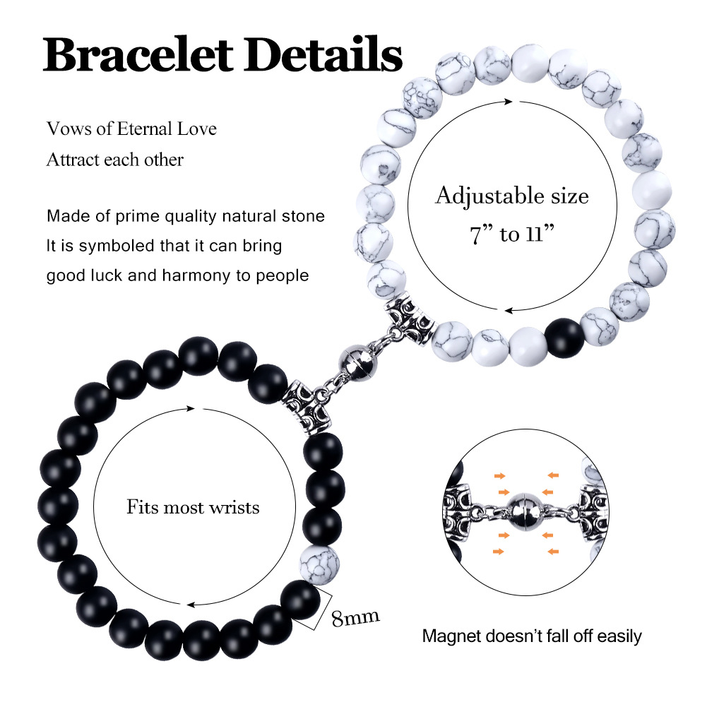 19g Weight Bracelets Classification 2 Pieces Quantity Holiday, Daily Occasion Natural Stone Alloy Magnet Material Heart Shape Pattern Unisex Gender Beaded, Knitting Design Simple Style, Classic Style Style Simple Style Classic Style Heart Shape Natural Stone Alloy Magnet Bracelets In Bulk 6