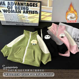 新款儿童加绒奥粒绒外套男女小中大童宝宝秋冬季加厚保暖上衣冬装