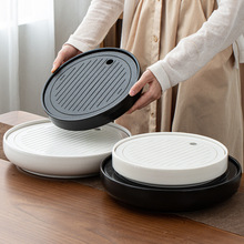 茶盘功夫干泡小型茶具家用客厅陶瓷简约储水泡茶圆形海茶全瓷托盘