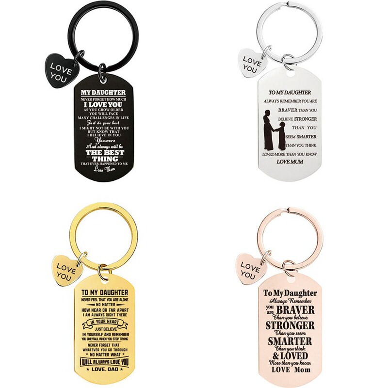 Giant steel jewelry stainless steel keychain family memorial pendant metal laser lettering blessing holiday gift Giant steel jewelry stainless steel keychain family memorial pendant metal laser lettering blessing holiday gift