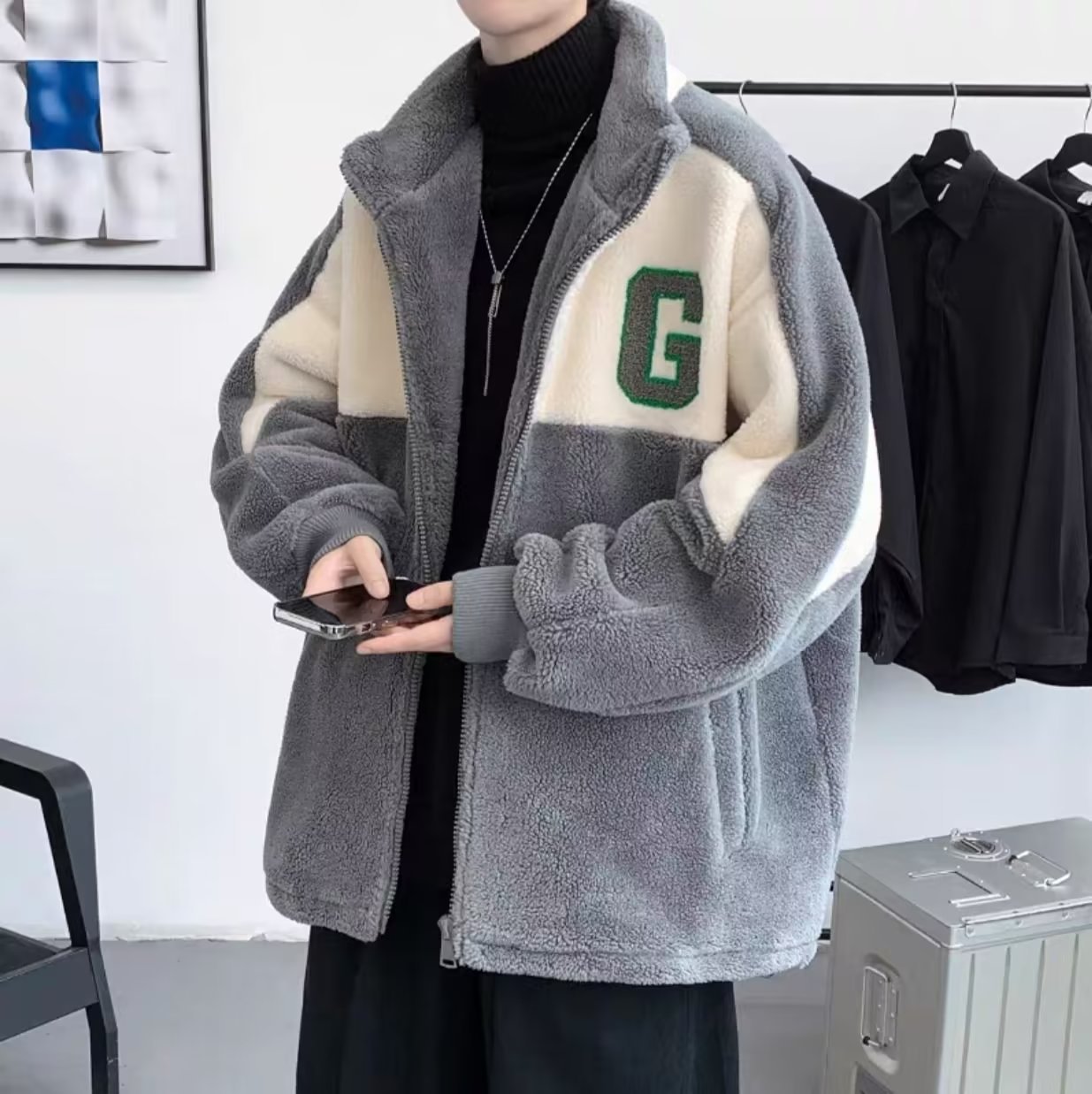 Otoño e invierno más el tamaño de algodón acolchado de lana de cordero abrigo de algodón acolchado hombres y adolescentes sueltos engrosada suéter cremallera chaqueta con capucha