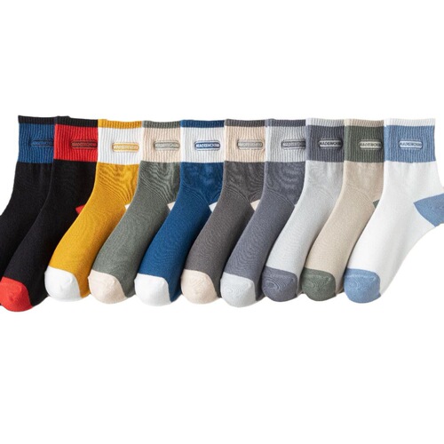 Spring and summer socks for men, deodorant, sweat-absorbent, color-blocked, breathable, men's sports, color-blocked mid-calf socks, casual men's socks