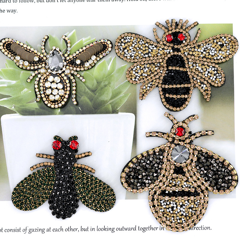 新款现货 时尚粘钻链蜜蜂苍蝇虫子布贴 服装辅料DIY制作装饰