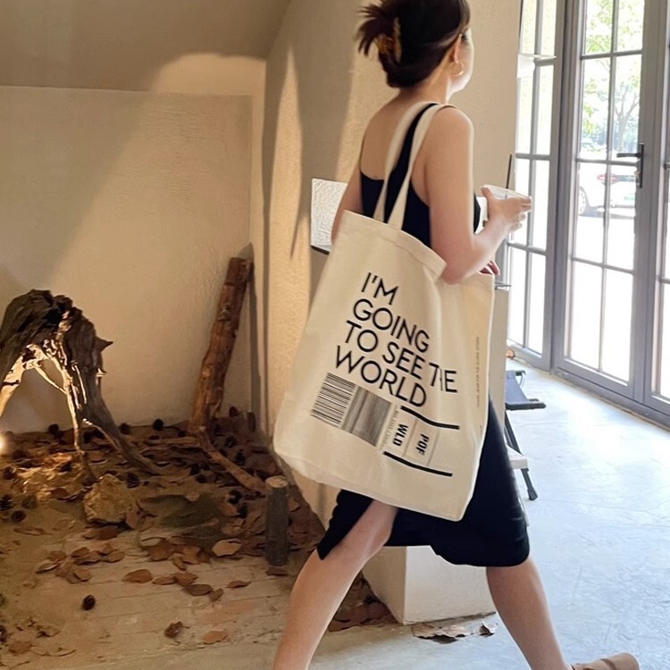 Portable Canvas Bag Large Capacity 2023 New Tote Bag French Cloth Bag Shoulder Canvas Bag Simple and Versatile Portable Canvas Bag Large Capacity 2023 New Tote Bag French Cloth Bag Shoulder Canvas Bag Simple and Versatile