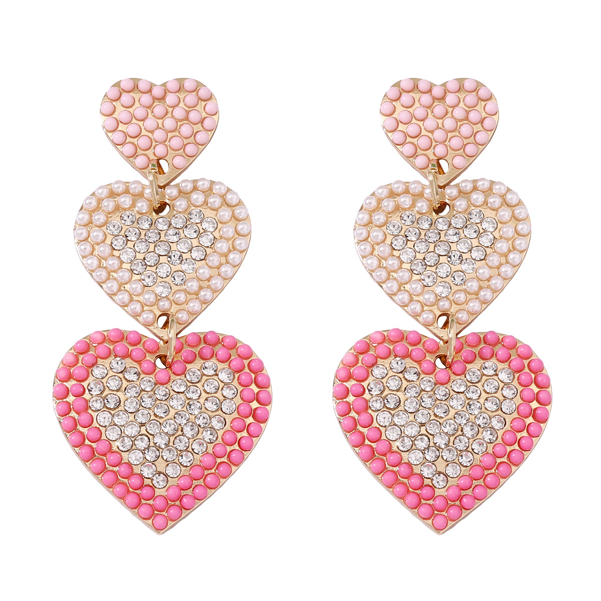 Artificial Pearls, Rhinestones Inlay Material 1 Pair Cute Sweet Heart Shape Inlay Alloy Artificial Pearls Rhinestones Drop Earrings