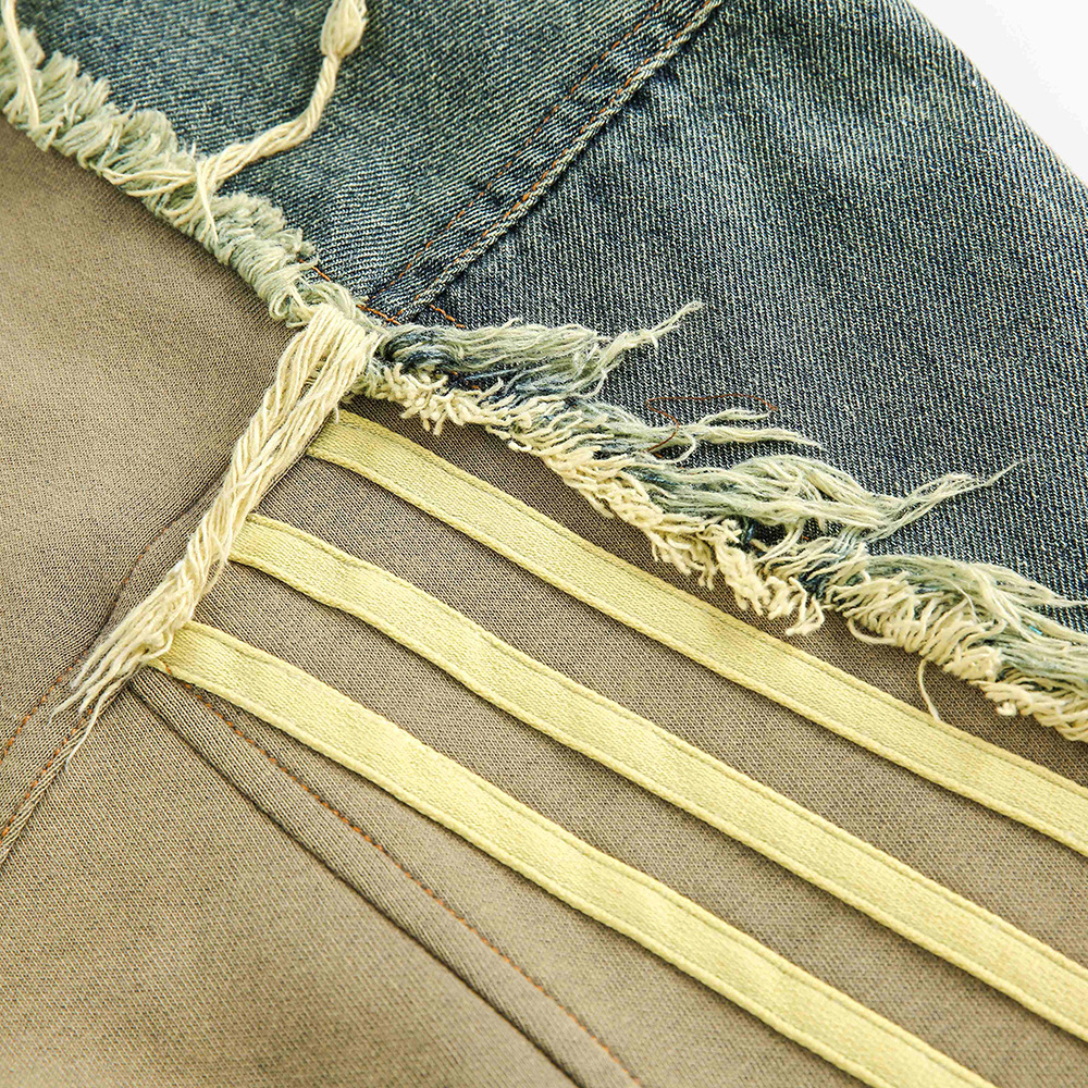 Color Block Patchwork Frayed Vintage Denim Jacket Niche Men's Punk Washed Cat Whiskers Loose Turn-Down Collar Coat_voghion.com