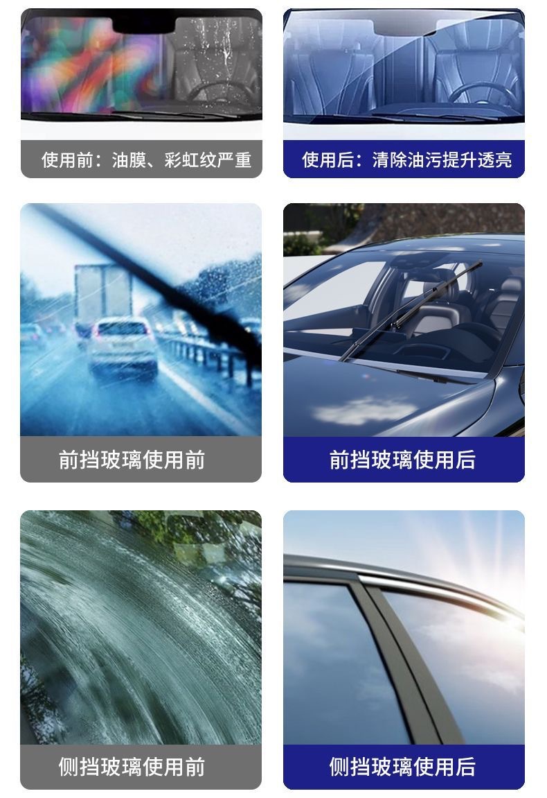Car glass oil film remover, powerful oil film cleaning agent for windshields, and water stain cleaning spray for car windows and rearview mirrors