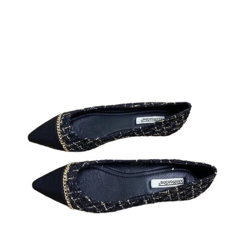  Spring New Fairy Wind Chain Color Block Flat Sole Women's Korean Style Versatile Pointed Toe Open Mouth Soft Sole Scooter Shoes