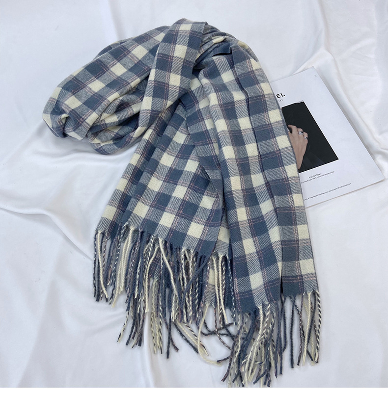 Sciarpa a quadri donna sciarpa con frange calda autunno inverno_voghion.com