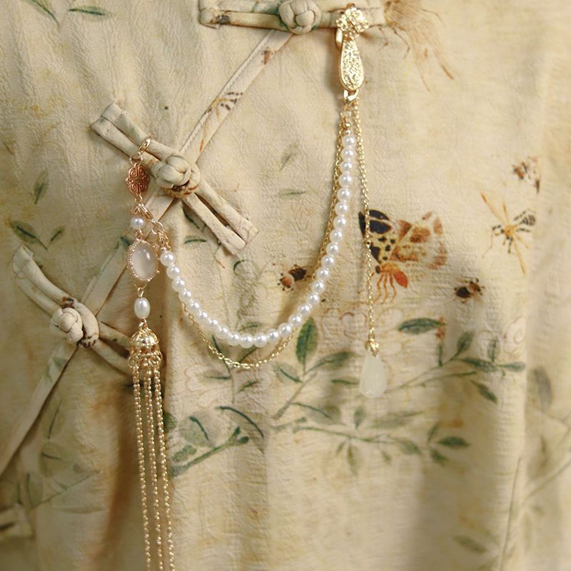 旗袍流苏配饰中式古典珍珠品古风胸针胸饰压襟风淡雅吊坠挂件一件