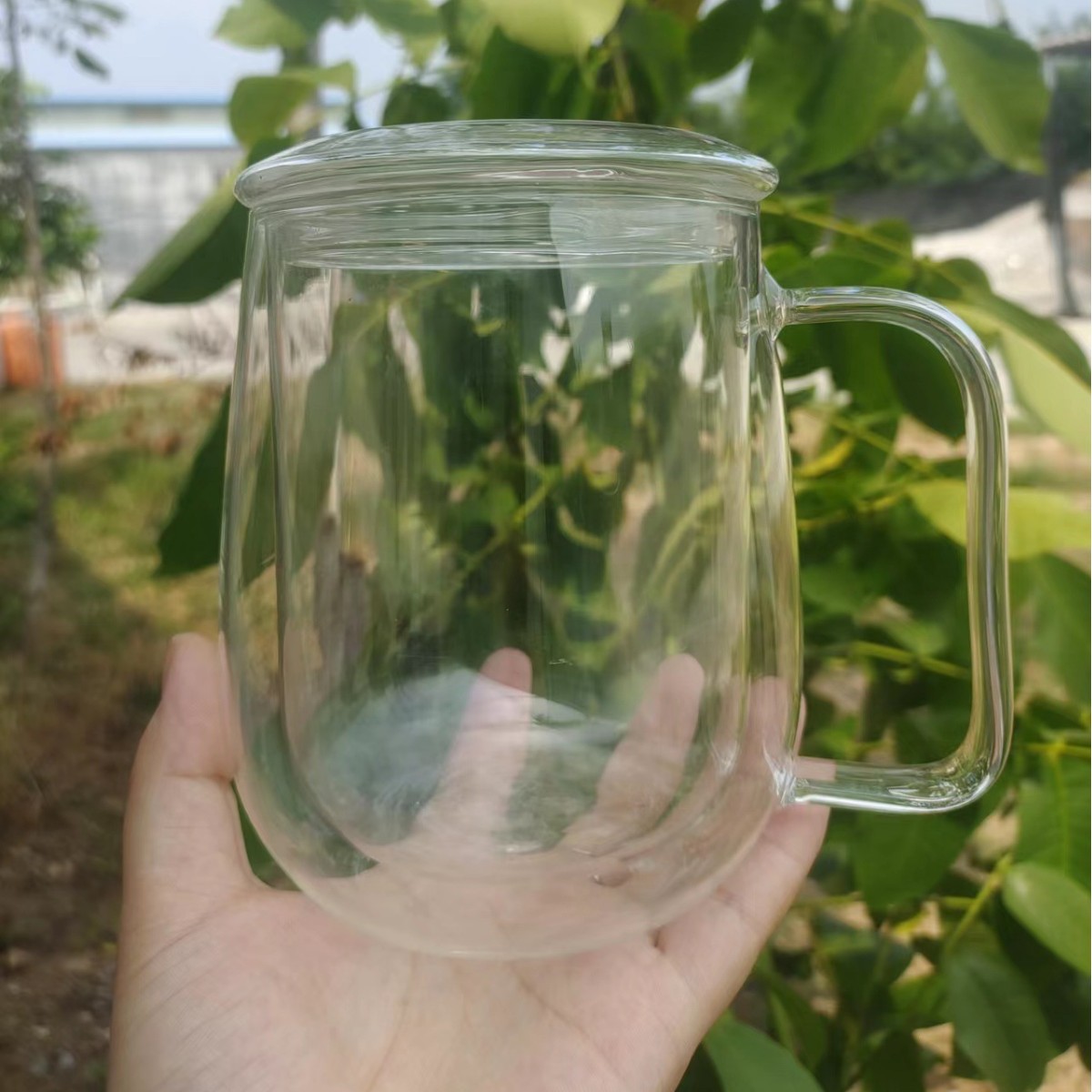 Directo de fábrica resistente al calor de doble capa de vidrio taza de café taza creativa con mango de vidrio de borosilicato taza de agua de impresión