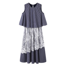 条纹蕾丝背心裙无袖收腰连衣裙2025夏季新款女长裙子Y0220507042