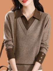 ヨーロッパの駅の偽の2つのセーターの女性の秋冬の色を合わせて、洋風の下のセーターの頭のゆったりとしたメリヤスのシャツを作ります。