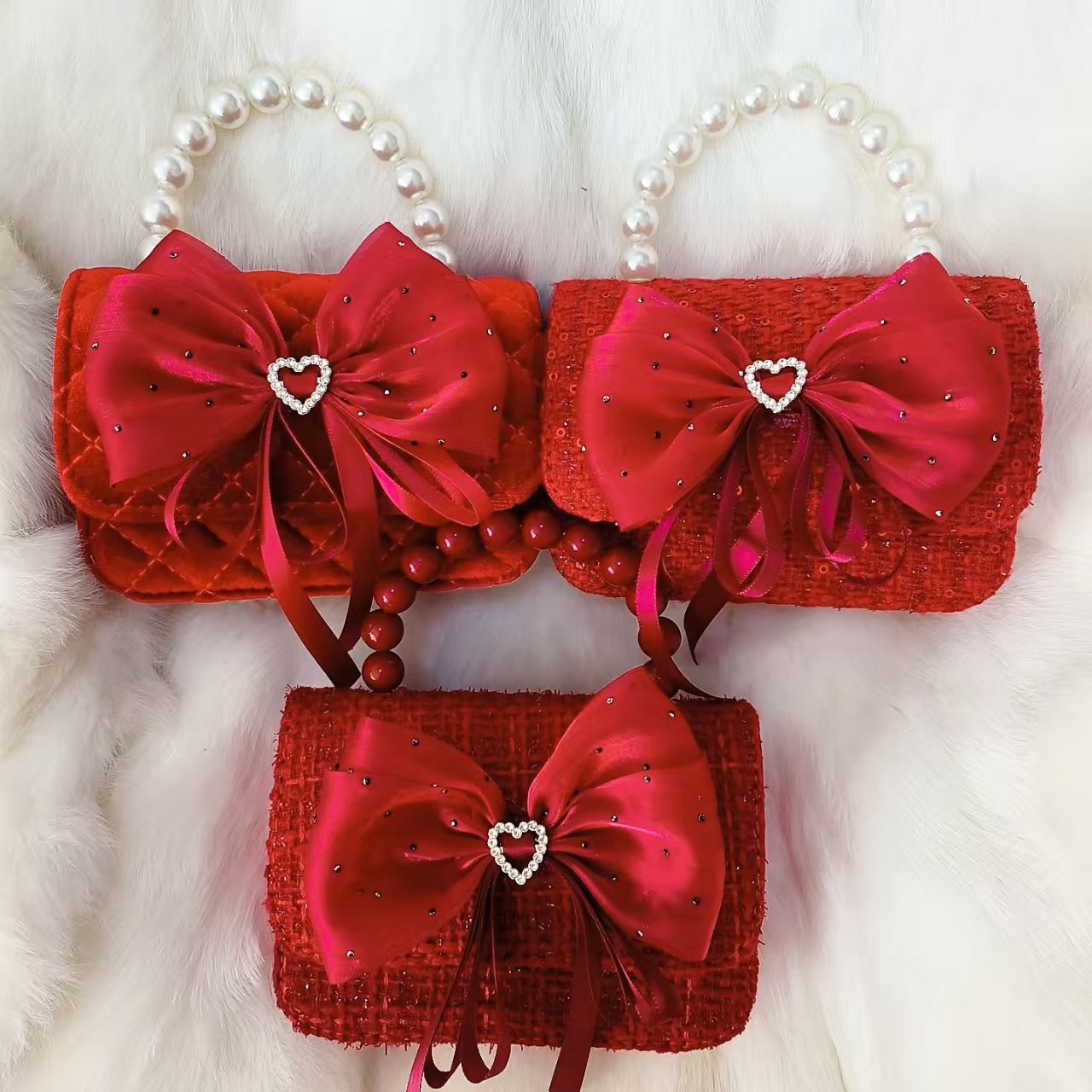 Xiaoxiang viento arco rojo princesa bolso de Año Nuevo Zhen bolso de cambio accesorios de cadena perlas bolso de hombro