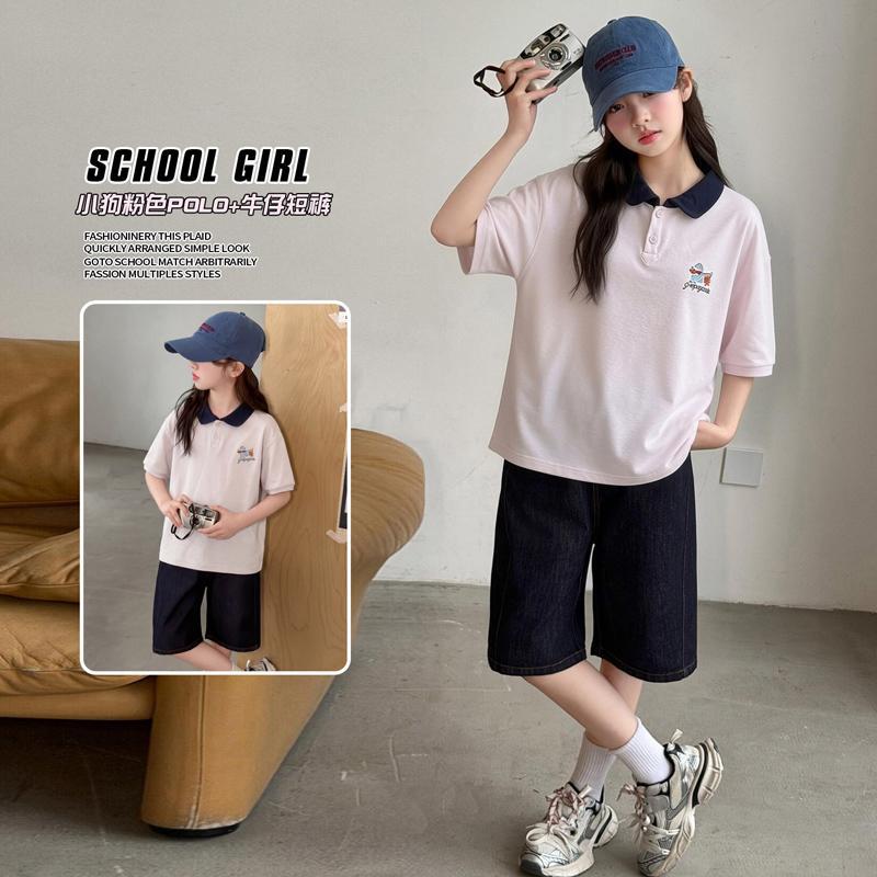 Zhili children's clothing girls' short-sleeved T-shirt 2026 new style junior high school student polo shirt girls big kids fashionable Korean style children's super