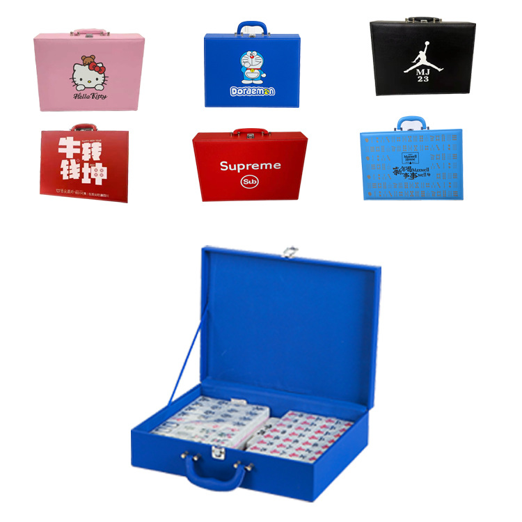 Ready Stock PULeather Mahjong Leather Box42 Travel Mahjong Packaging Gift Box Hand-rolled Mahjong Gift Box Mahjong Box