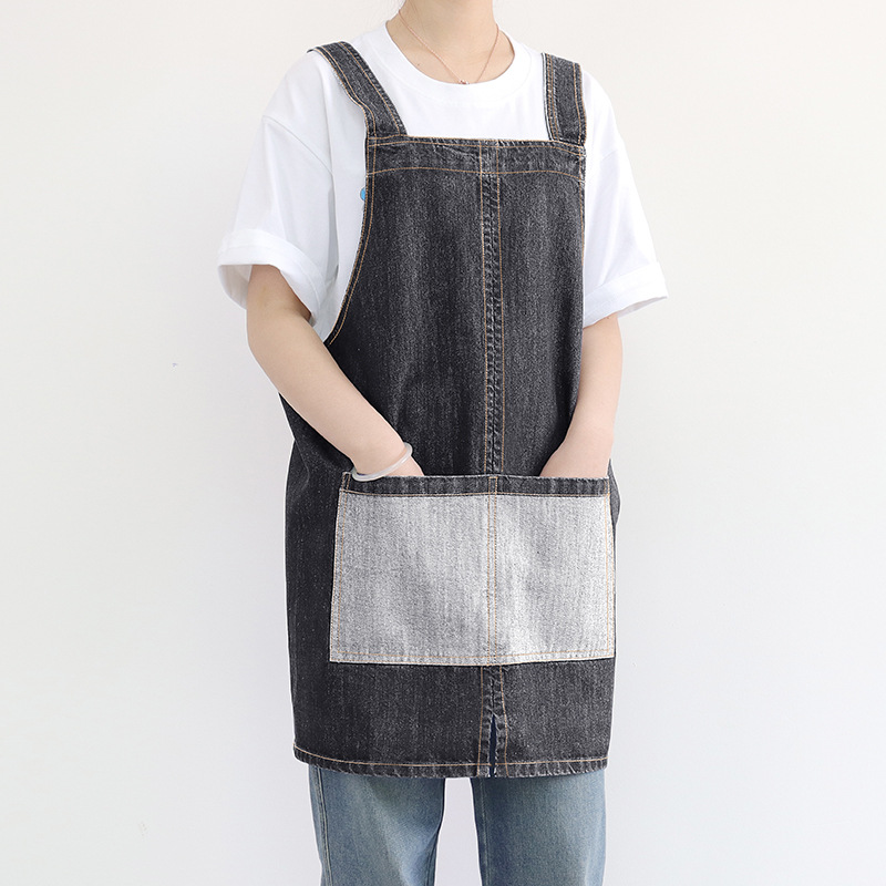 Transfronterizo nuevo delantal vaquero lavable logo personalizado lazos de café ropa de trabajo delantal japonés al por mayor