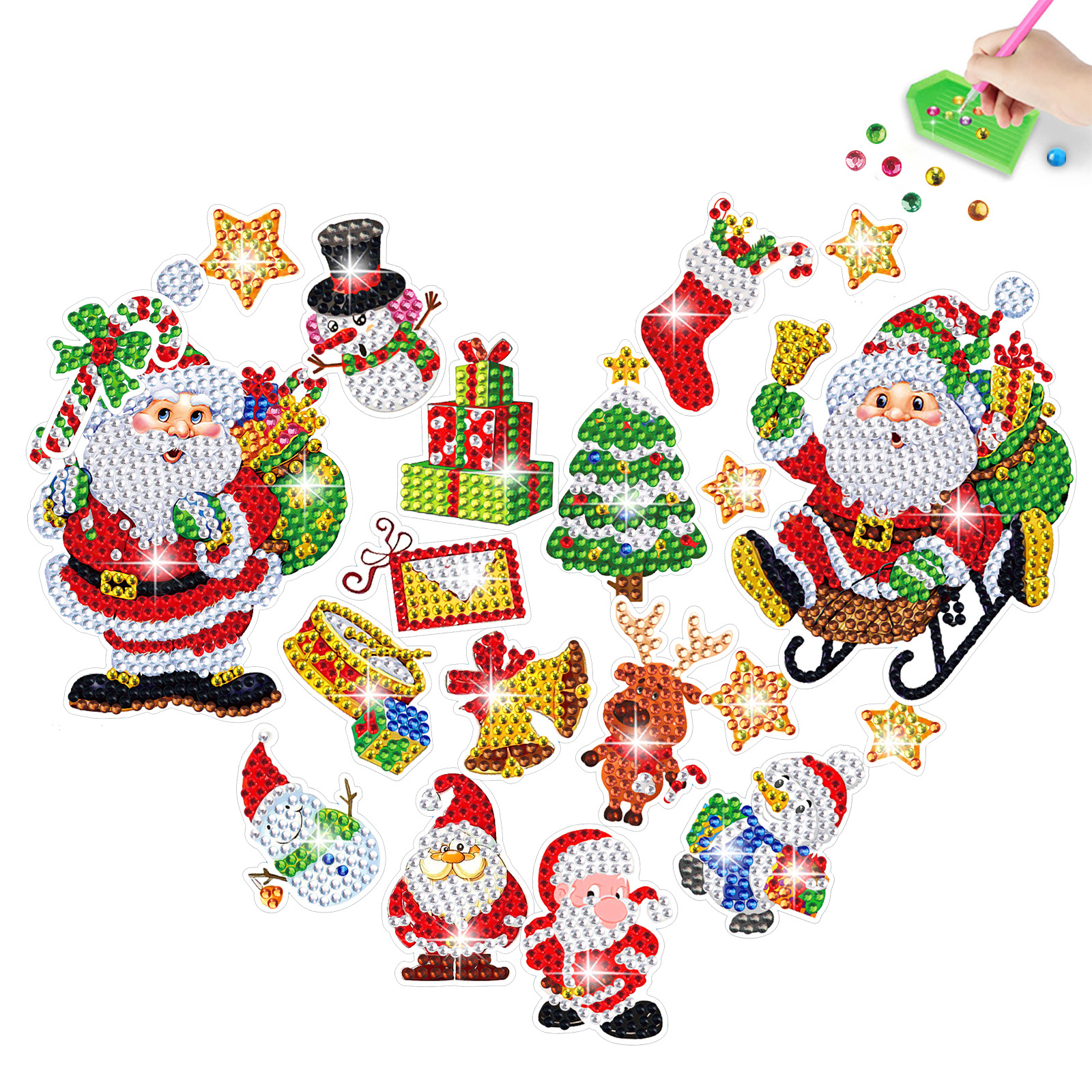 Venta caliente Santa Claus trinchera diamante pintura libre pegatinas DIY ladrillo pintura pegatinas de pared hecho a mano de dibujos animados de cristal brillante diamante