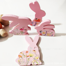 新款蓝白粉复活节派对装饰兔子摆件密度板春节装饰DRY木质工艺品