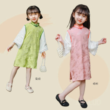 女童中国风童装连衣裙宝宝纯色薄款走秀旗袍洋气唐装宝贝夏季新款