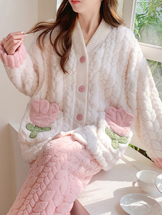 Coral Velvet Confinement Clothes Autumn and Winter Postpartum Thickeneded Nursing Maternity Pajamas Women's Spring Pregnancy Home Clothes Set