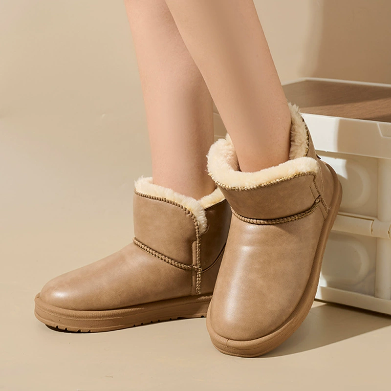 Трансграничные зимние новые снежные сапоги женские бархатные утолщенные PU лапша хлопчатобумажные туфли женские дикие теплые внешнеторговые спотовые хлопчатобумажные сапоги женские