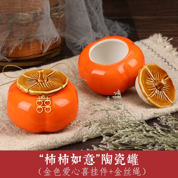 [Large Size] Ceramic Persimmon Jar-[Upgraded Version] Persimmon Ruyi + Love Joy + Gold Wire