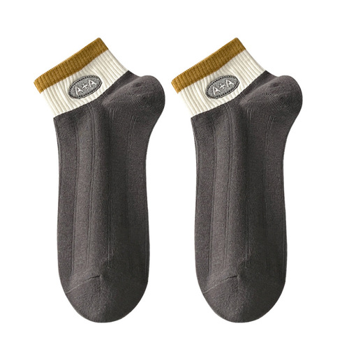 Socks for men spring and summer new socks color matching embroidered trendy socks running sports socks combed cotton men's mid-calf cotton socks
