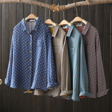 韩版新品 双层棉纱翻领长袖衬衫 新款宽松显瘦衬衣批发潮