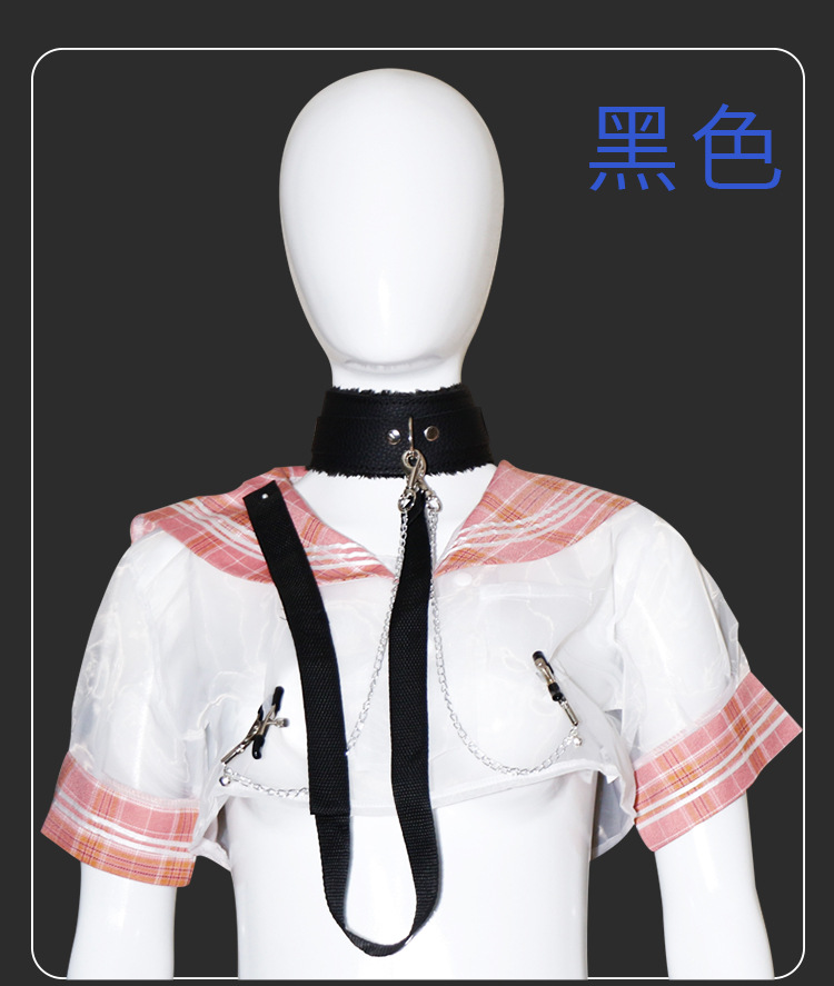 Jiuai PU Leather Nipple Clamps with Traction Chain, Black Bondage Accessory for Couples — detail image 13