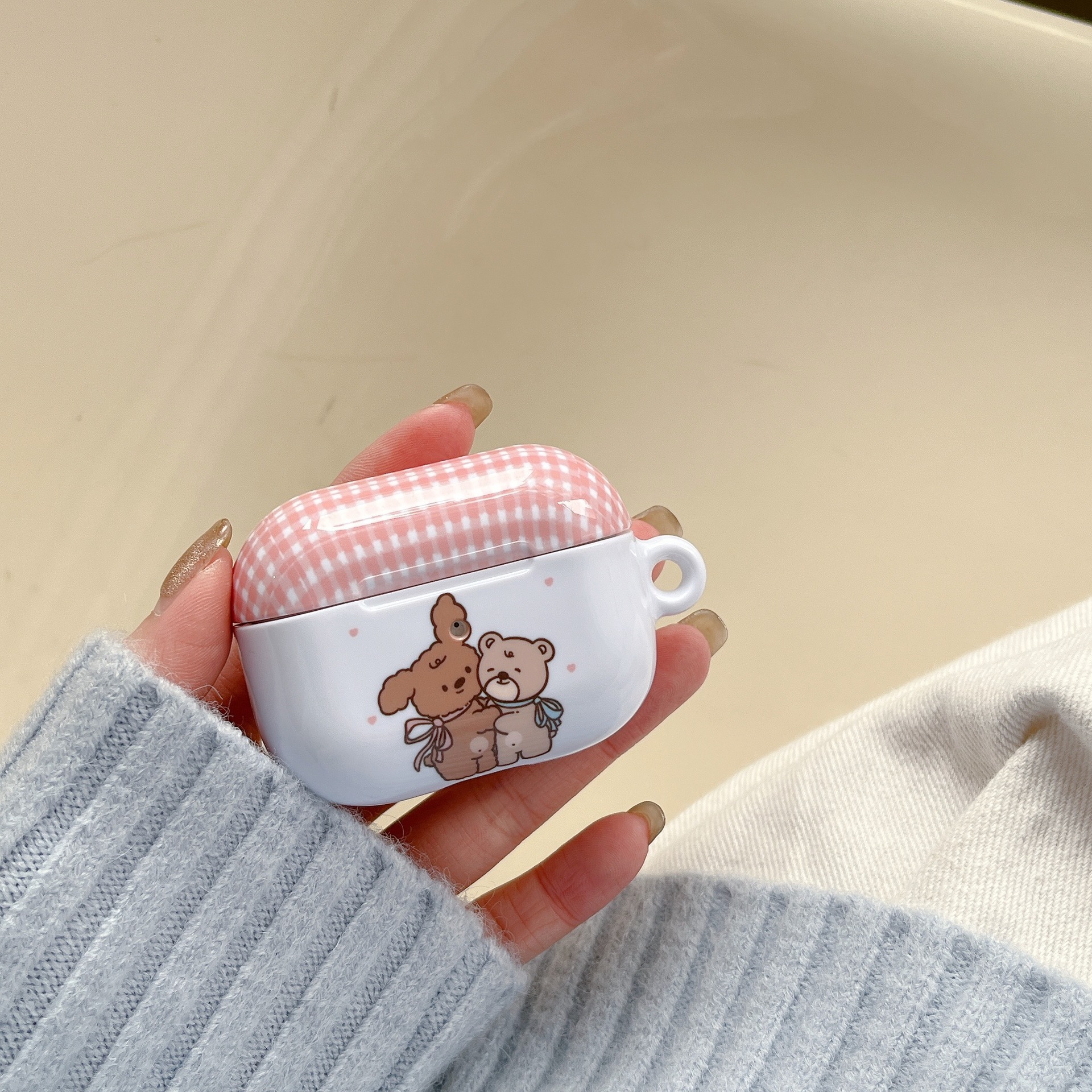 Korean style bear suitable for airpods 3 protective case pro2 Bluetooth 1/2 generation Feilin earphone case pendant_voghion.com