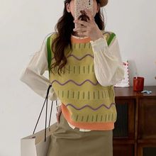 【垛襟】24冬濮院彩色波浪纹叠穿无袖毛衣背心女2024秋冬季