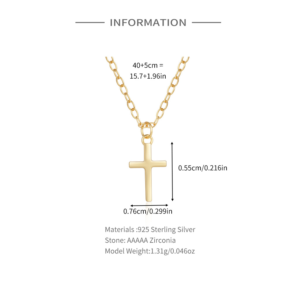 3g Weight Pendant Necklace Classification 1 Piece Quantity Daily Occasion 925 Sterling Silver Material Cross Pattern Women's Gender Plating Design Simple Style Style 925 Sterling Silver Plating Cross Pendant Necklace 无