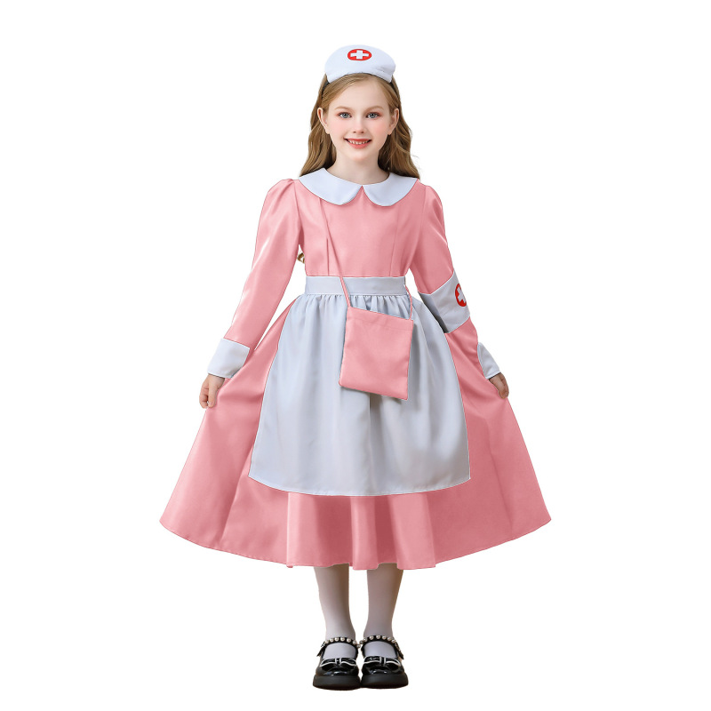 ハロウィン子供衣装ナース衣装ドクターナース衣装女の子メイド衣装パフォーマンス衣装ピンクドレス|undefined