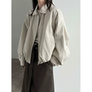 鹿西 简约娃娃领短外套女26秋花苞宽松廓形休闲百搭风衣夹克5240