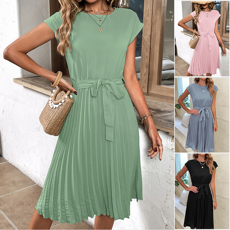 summer solid pleated skirt