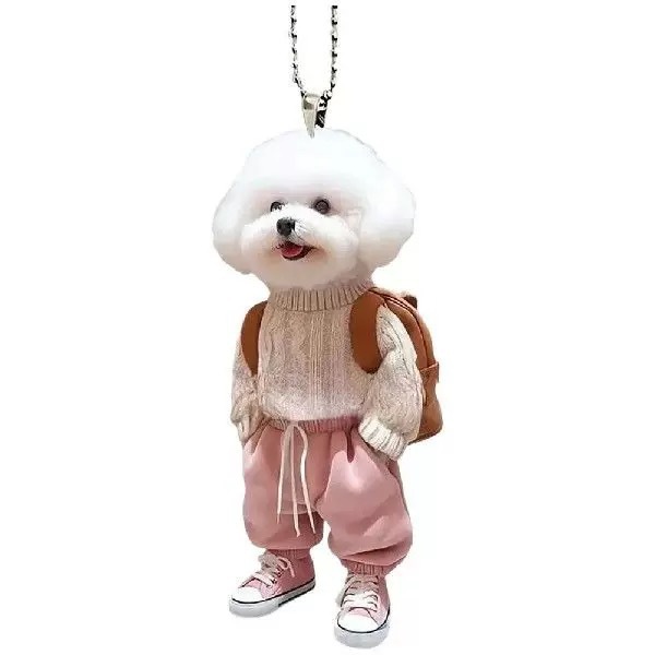 Neu Kreative Welpen Rucksack Acryl Auto Anhänger Nette Teddy Hund Keychain Zubehör Hängende Dekoration_voghion.com
