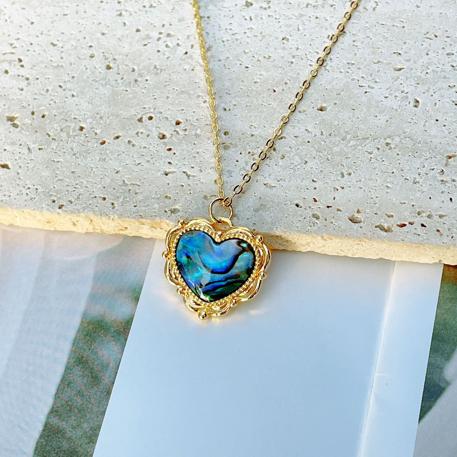 INS Style Simple Style Round Heart Shape Rectangle Copper Gold Plated Round Ellipse Plating Opal She