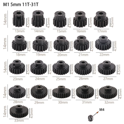 Motor Gear M1 Mold 5.0 Hole 11-31t Steel Integrated Blackened 1/10 Climbing Car Model Car Customization