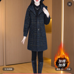 一件代发网红爆款加棉加厚中长款连帽呢外套秋冬新款时尚减龄大衣