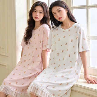 2026夏季睡裙短袖连衣裙少女薄款大码甜美花边宽松显瘦外穿家居服