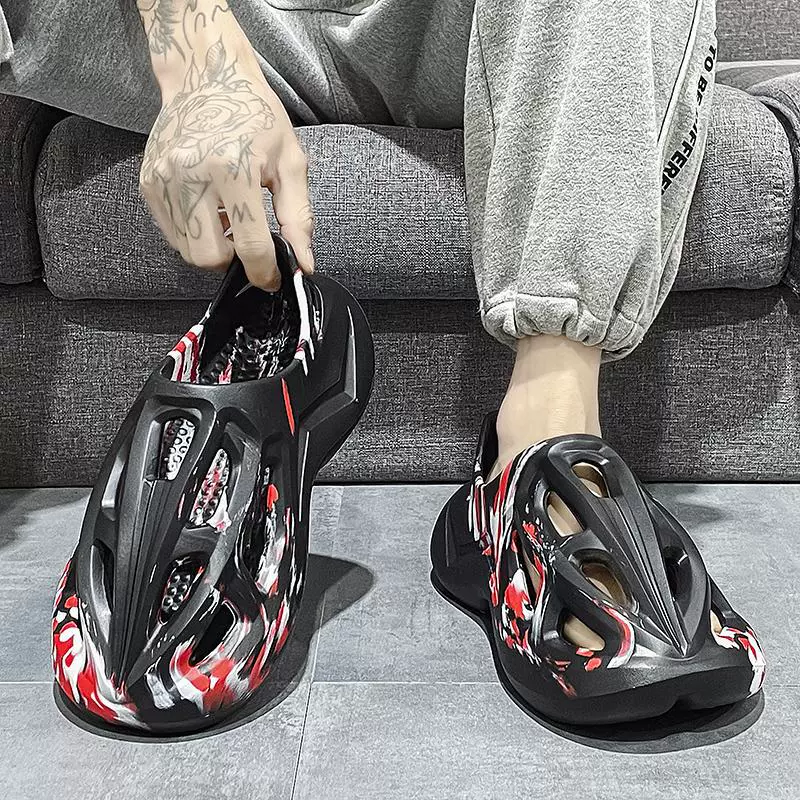 Мужские летние пляжные шлепанцы Croc Shoes из кокоса, модные граффити, мягкая подошва, для спорта на открытом воздухе