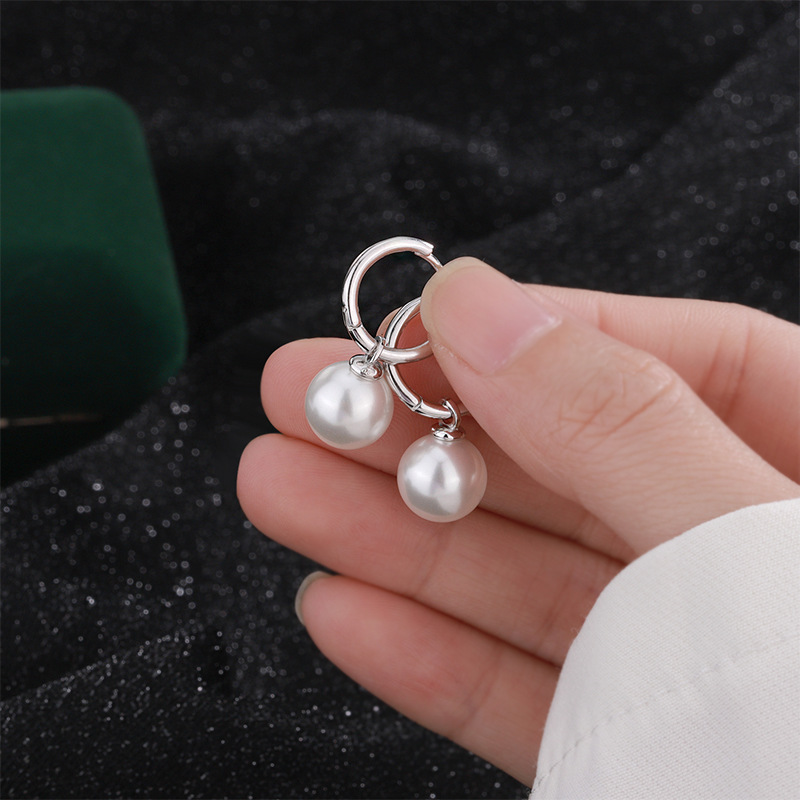 Difeng s999 sterling silver high-grade Hong Kong style earrings women's two-piece imitation pearl earrings elegant fashionable earrings