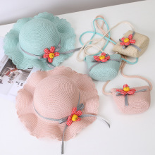 亲子儿童旅游套装包包草帽花朵遮阳沙滩帽女童防晒小女孩公主海边