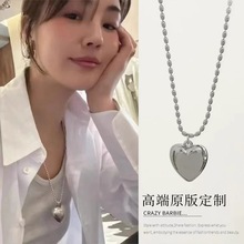 ins银色爱心项链韩国fever同款吊坠爆款秋冬时尚高级感毛衣链配饰