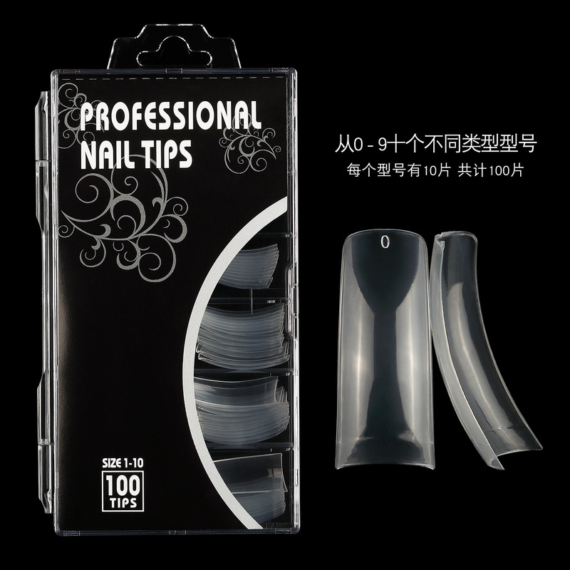 Nail nail 100 piece salon half nail piece French C arc transparent nail natural color fake nail black label box