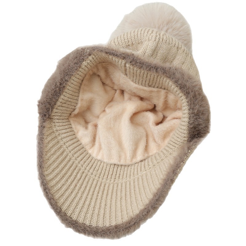 Autunno Inverno Nuovo G Label Bicolore Paraorecchie sfilacciato Esterno Foderato in pile Ispessito Antifreddo Caldo Viso-snellente Lavorato a maglia_voghion.com