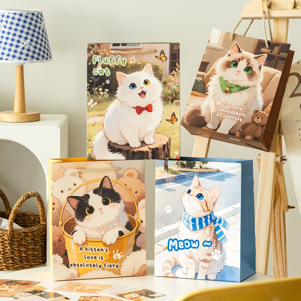 可爱猫咪礼品袋卡通萌宠插画高颜值生日礼物节日送礼精致包装袋