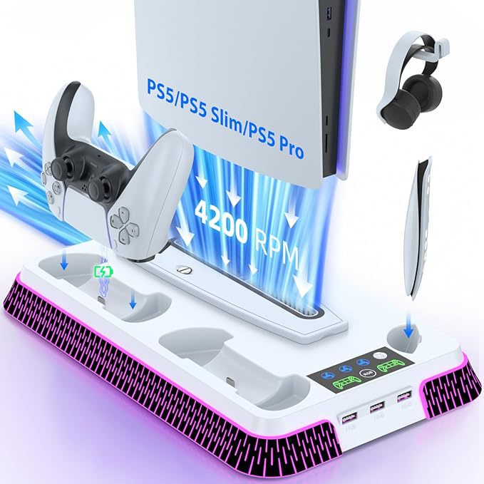 Suitable for Ps5/Ps5 Pro/Ps5 Slim Multifunctional Cooling Base with Colorful Ps5 Controller Charging Base