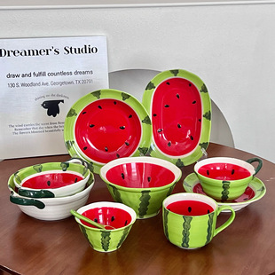 High-Looking Watermelon Set Tableware Household Water Cup Cute Watermelon Refreshing Summer Fruit Popular Watermelon Bowl Plate Spoon